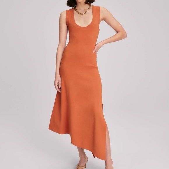 A.L.C. Cherrie Asymmetric Knit Orange Midi Dress Size XS - Picture 1 of 7